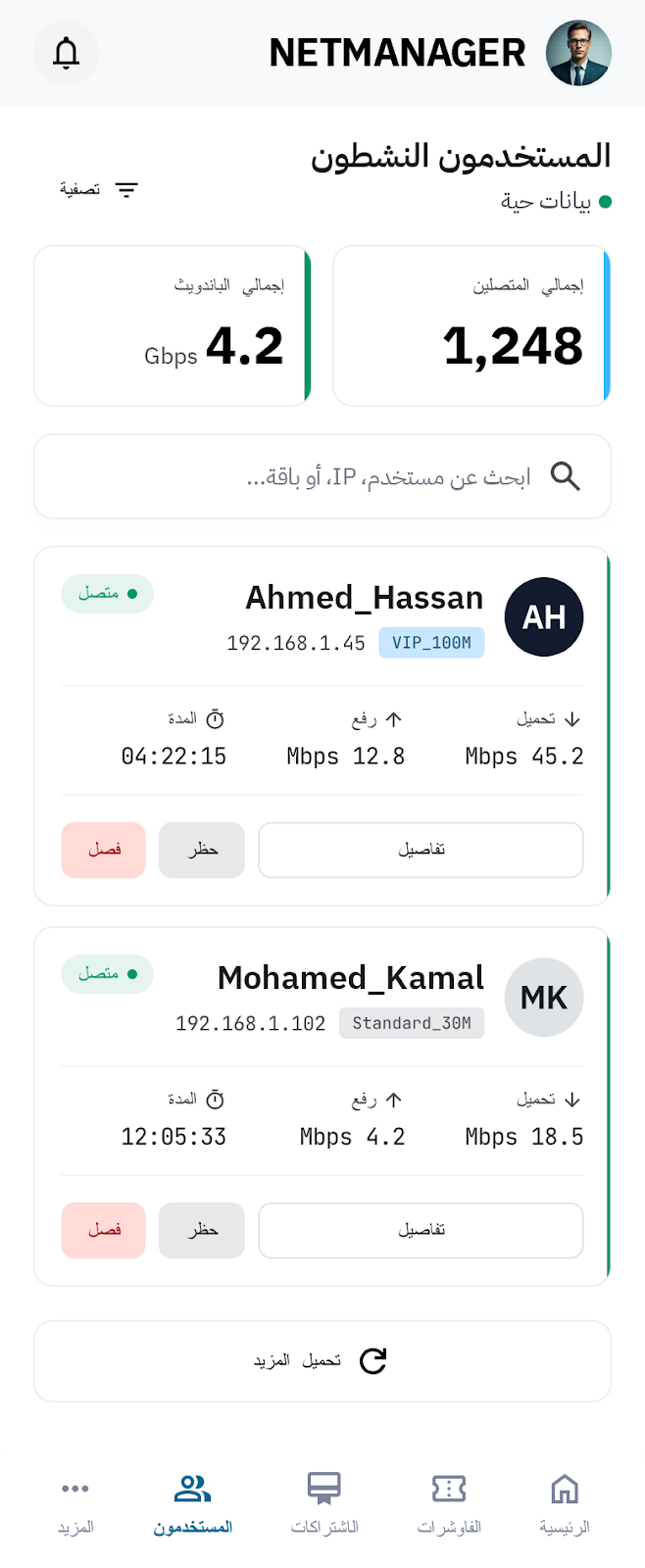 قائمة المستخدمين النشطين في MikroManager