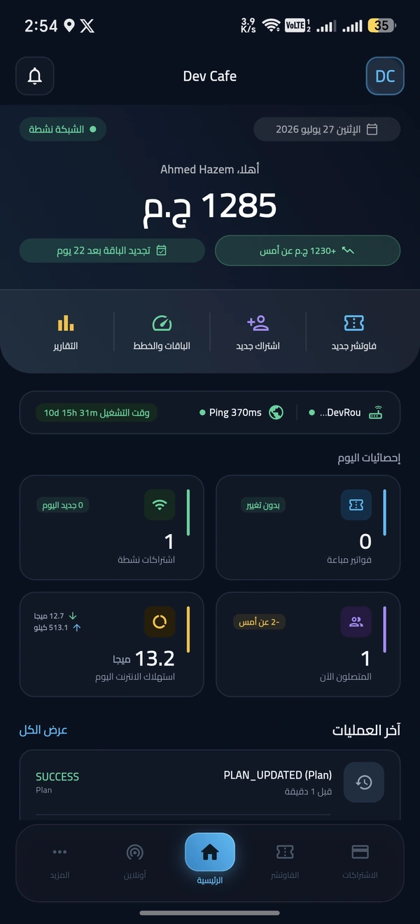 لوحة التحكم الرئيسية